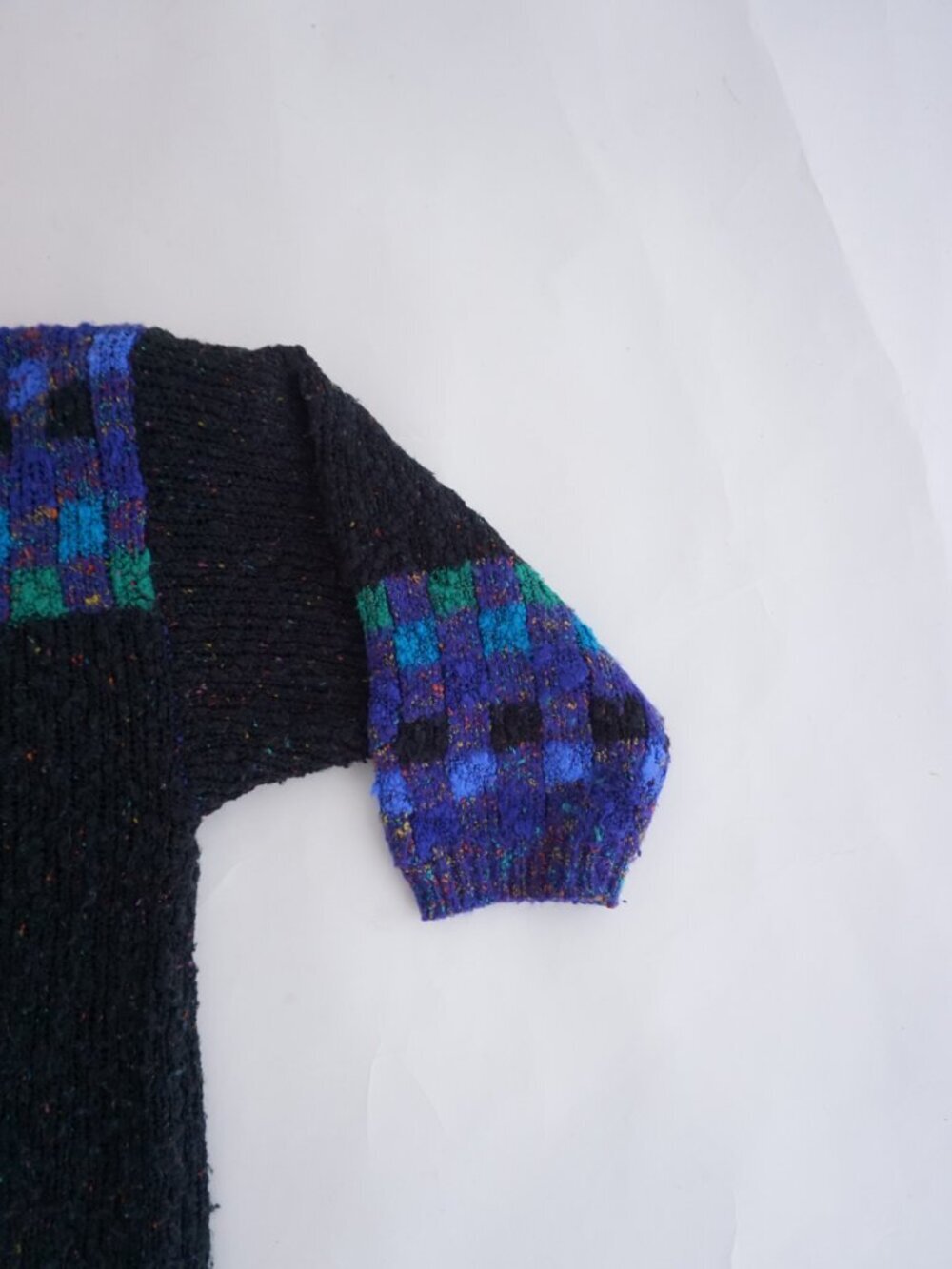 Vintage Black Knit Check Boucle Speckled Pocket Tunic Retro Shapes Sweater M - Picture 4 of 9